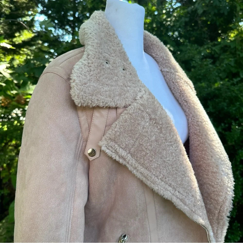 Love Token Natasha Faux Suede Sherpa Moto Jacket Medium - Picture 7 of 12